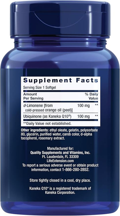 Life Extension CoQ10 (Ubiquinone) with d-Limonene – Heart Health, Fight General Fatigue, Better Absorption – Gluten-Free, Non-GMO – 60 Softgels