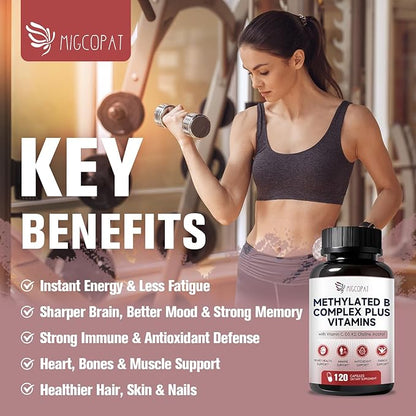 Methylated Multivitamin B-Complex with Vitamin C, D3, K2, Choline & Inositol – Active B12, B6 & Folate (L-5-MTHF) – Supports Energy, Nerve & Heart Health – CoQ10 & Alpha Lipoic Acid – 120 Capsules