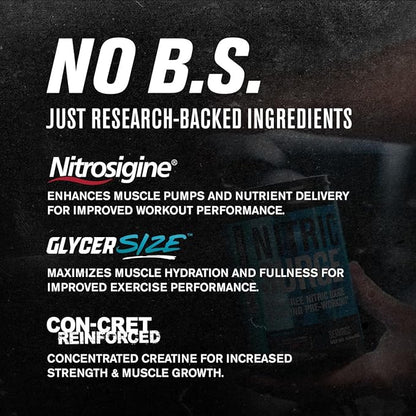 Jacked Factory Nitric Surge Stim Free Pre Workout Powder - Caffeine-Free Nitric Oxide Supplement w/Con-Cret Creatine, L Citrulline, & GlycerSize Glycerol - Cherry Kiwi, 30 Servings