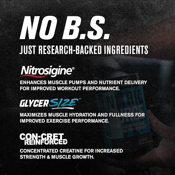 Jacked Factory Nitric Surge Stim Free Pre Workout Powder - Caffeine-Free Nitric Oxide Supplement w/Con-Cret Creatine, L Citrulline, & GlycerSize Glycerol - Blue Raspberry, 30 Servings