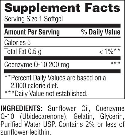 Nature's Wonder CoQ10 Supplement - CoQ10 200mg Softgels to Support Heart Health, Cardiovascular Function, and Cellular Energy Production, 120 Softgels, 120 Days Supply