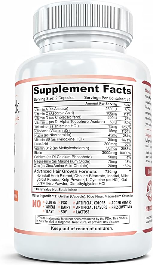 New Look Hair Growth Support Vitamins for Women and Men | Clinical Strength Supplement for Hair Loss | Supports Thicker, Fuller Hair with Biotin - 60 Capsules