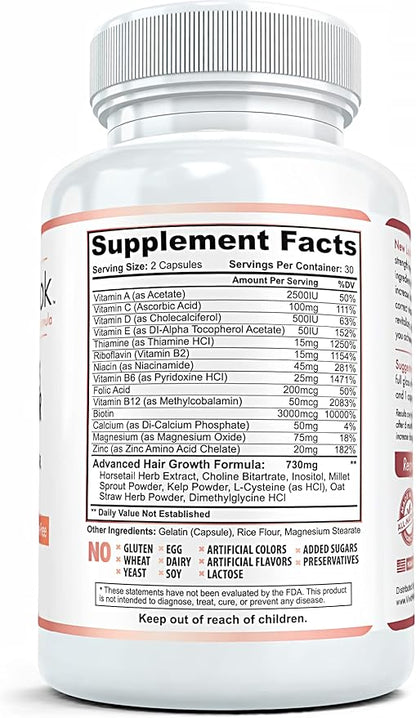 New Look Hair Growth Support Vitamins for Women and Men | Clinical Strength Supplement for Hair Loss | Supports Thicker, Fuller Hair with Biotin - 60 Capsules