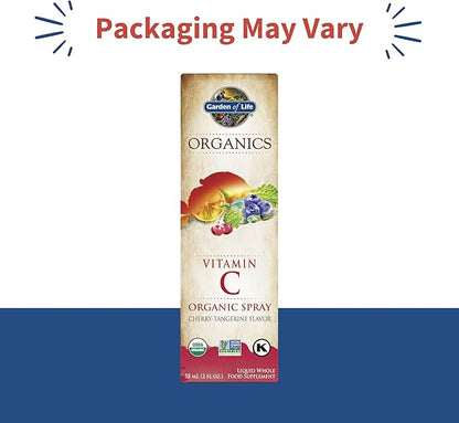 Garden of Life Organics Vitamin C for Kids and Adults, Organic Spray for Skin Health - Cherry Tangerine, Vitamin C Supplement Antioxidant for Immune Support, 2 fl oz Liquid Drops