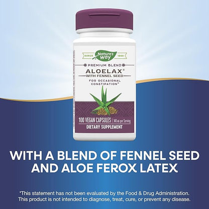 Nature's Way Aloelax, Premium Blend, with Fennel Seed, Relieves Occasional Constipation*, 340 mg, Gluten Free, Vegan, 100 Capsules