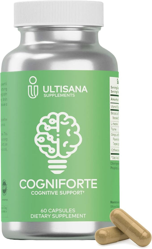 Cogniforte Brain Supplement for Memory and Focus | Enhanced Cognitive Support, Mental Clarity & Energy Booster | L-Theanine, Gingko Biloba, Taurine, Vitamin B12 & Caffeine | 90 Count