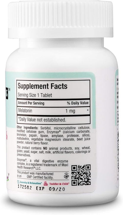 Maxi-Health Chewable Melatonin for Kids 1mg – Natural Advanced Sleep Aid Tablets - Night-Time Supplement for Children and Adults - Helps Fall Asleep Faster and Stay Sleeping Longer – 200 Count