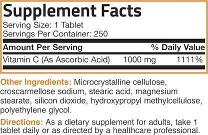 Bronson Vitamin C 1000mg Premium Non-GMO Ascorbic Acid Tablets, 250 Count