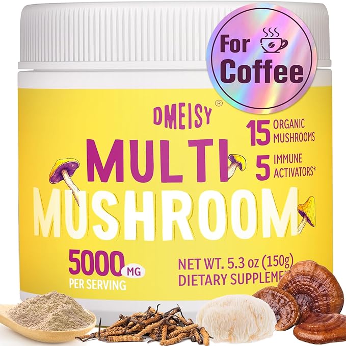 Mushroom Powder | for Mushroom Coffee, 20-in-1 Mushroom Complex with Lions Mane Powder, Reishi, Cordyceps, Turkey Tail & Herbs, Brain Supplements for Memory and Focus, Energy, Immunity - 5.3oz