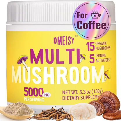 Mushroom Powder | for Mushroom Coffee, 20-in-1 Mushroom Complex with Lions Mane Powder, Reishi, Cordyceps, Turkey Tail & Herbs, Brain Supplements for Memory and Focus, Energy, Immunity - 5.3oz