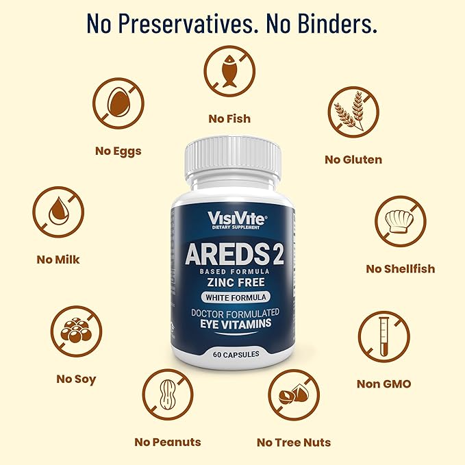 Zinc Free AREDS 2 Eye Vitamins - Zinc Free Eye Vitamins - Zeaxanthin Plus Lutein Eye Vitamins - Soy-Free VCaps - No Zinc and Copper