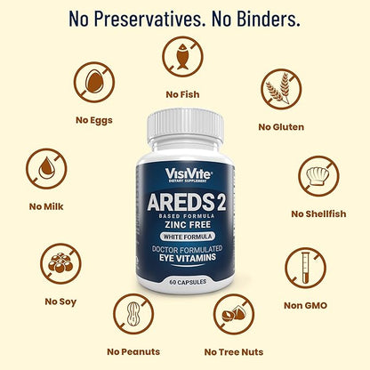 Zinc Free AREDS 2 Eye Vitamins - Zinc Free Eye Vitamins - Zeaxanthin Plus Lutein Eye Vitamins - Soy-Free VCaps - No Zinc and Copper