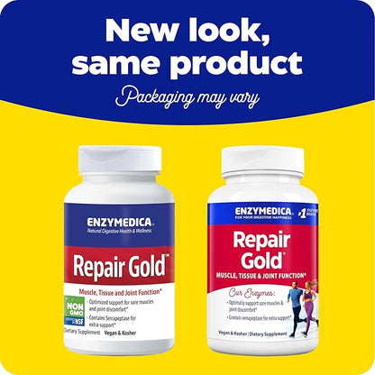 Enzymedica, Repair Gold, Proteolytic Enzymes, Joint Support Supplement, Promotes Muscle Recovery & Tissue Function, 120 Count