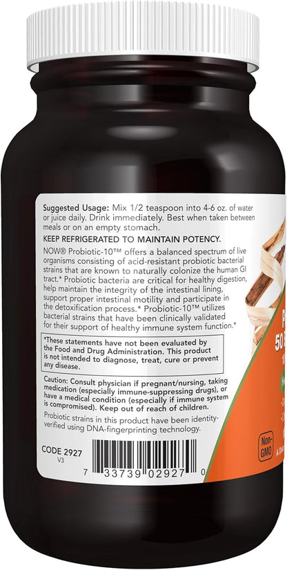 NOW Supplements, Probiotic-10™ Powder, 50 Billion, with 10 Probiotic Strains, Strain Verified, 2-Ounce