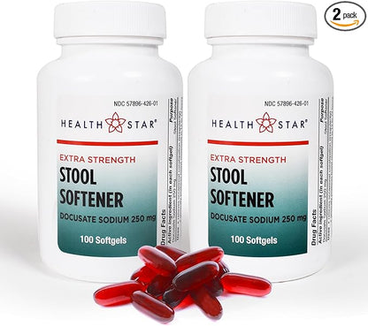 Extra-Strength Stool Softener Docusate Sodium 250mg Softgels Stimulant Laxative for Constipation & Irregularity| Gentle Constipation Relief Stool Softeners for Women & Men (100 Count) Pack of 2