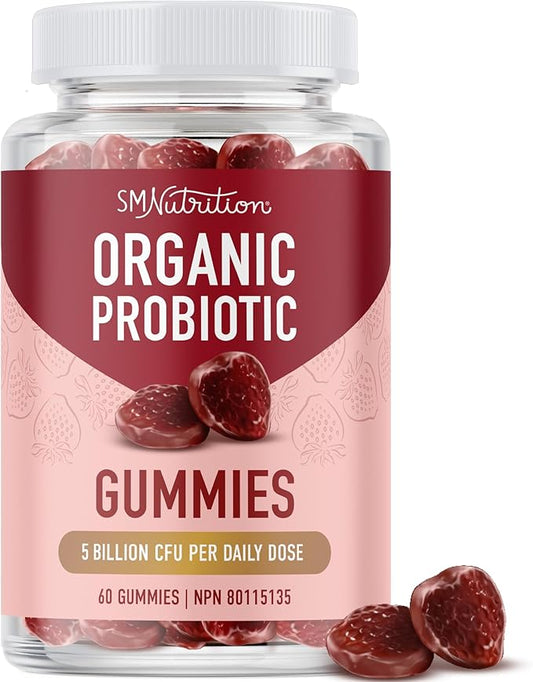 Organic Probiotics Gummies | 5 Billion CFU Probiotics for Digestive Health & Immune Support | Hardy Bacillus Subtilis | Strawberry Gummies | Shelf Stable, Gluten-Free, Vegan | 60 Ct. (1 Month Supply)