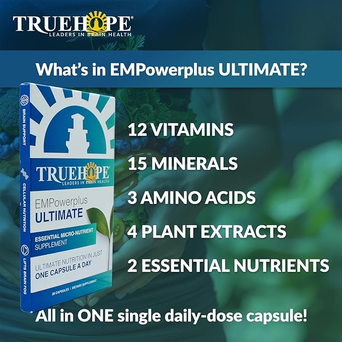 Truehope EMPowerplus Ultimate Capsules - Once-a-Day Brain, Energy and Focus Supplement - Ultra-High Concentration and World-Class Absorption - 30 Capsules
