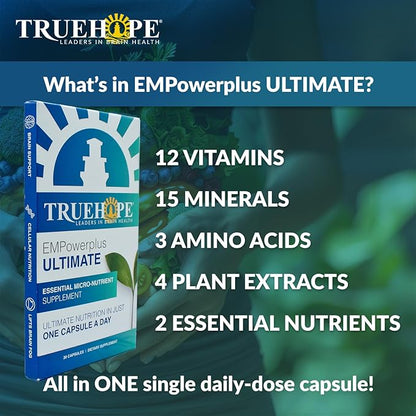 Truehope EMPowerplus Ultimate Capsules - Once-a-Day Brain, Energy and Focus Supplement - Ultra-High Concentration and World-Class Absorption - 30 Capsules