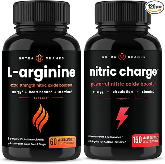 NutraChamps L-Arginine Capsules and Nitric Charge Capsules 2 Pack Bundle