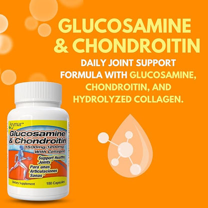 ARYMAR Glucosamine & Chondroitin with Collagen, Supports Joint Health (180 Capsules/Pack of 1)