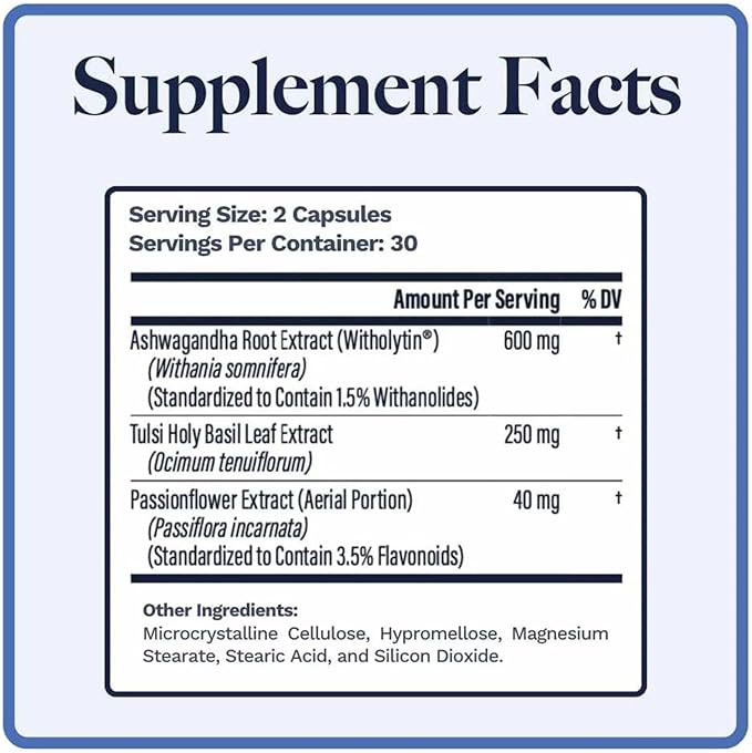 Adapto-Calm | Stress Support Formula | with Ashwagandha, Tulsi Holy Basil, and Passionflower | 60 Capsules