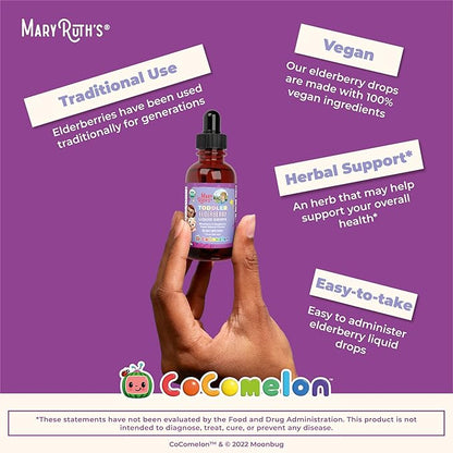 MaryRuth Organics Cocomelon Toddler Elderberry Syrup, USDA Organic Elderberry, Sugar Free Kids Immune Support Supplement for Ages 1-3 Years, Clean Label Project Verified®, Vegan, Gluten Free, 1 Fl Oz