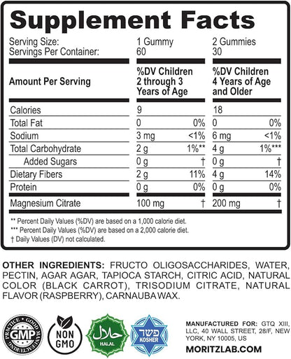 DR. MORITZ Sugar-Free Calm Magnesium Gummies for Kids and Adults - Non-GMO Magnesium Citrate Gummies - Raspberry Flavor - 2-Pack (60 Count)