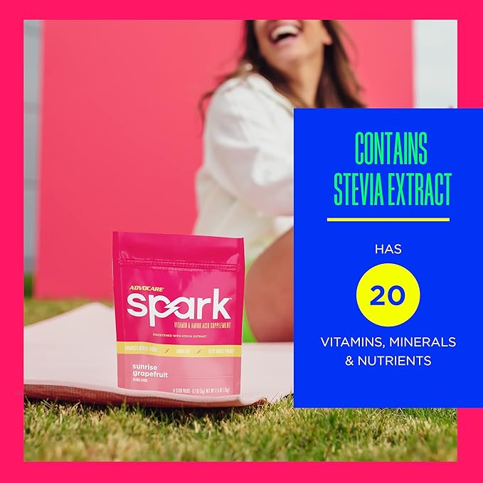 AdvoCare Spark Vitamin & Amino Acid Supplement - Sugar-Free Focus & Energy Drink Powder with Vitamins A, C, E & B-12 - Sunrise Grapefruit, 14 Stick Packs