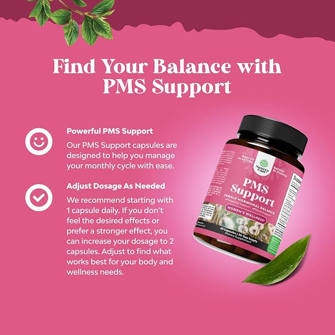PMS Support Supplement for Women – Hormone Balance for Women & Menstrual Discomfort with DIM, Chasteberry, Black Cohosh & Ashwagandha - for Period Cramps Ease, Menopause Bloating, Mood Swing – 60 Ct