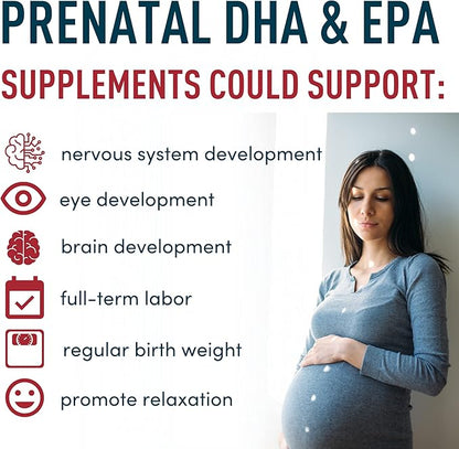 Prenatal DHA and Folic Acid - 830mg Omega-3 (DHA + EPA Fish Oil), 800mcg Folic Acid - High-Potency Prenatal Vitamins for Women - Supports Fetal Development & Baby’s Brain - 90 Strawberry Softgels