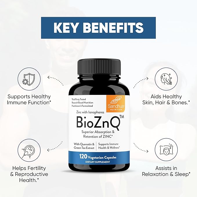 Sandhu's Zinc Supplement with Ionophores| Quercetin & Green Tea Extract for Superior Absorption and High Potency| 900mg Vegetarian Capsules 60 Days Supply| Immune Support for Men & Women