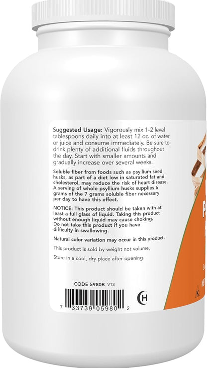 NOW Foods Supplements, Whole Psyllium Husks, Granule, Non-GMO Project Verified, Soluble Fiber, 12-Ounce