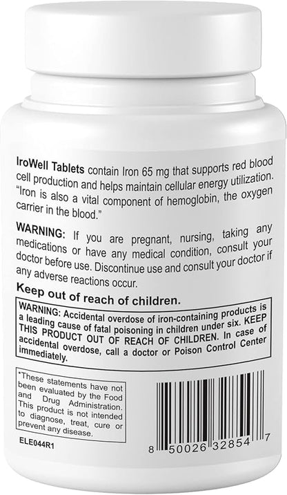 Irowell, The Power of Iron! Made with Ferrous Fumarate, Anion Ferrous Salt, 65mg, 100 Tablets, 100 Day Supply