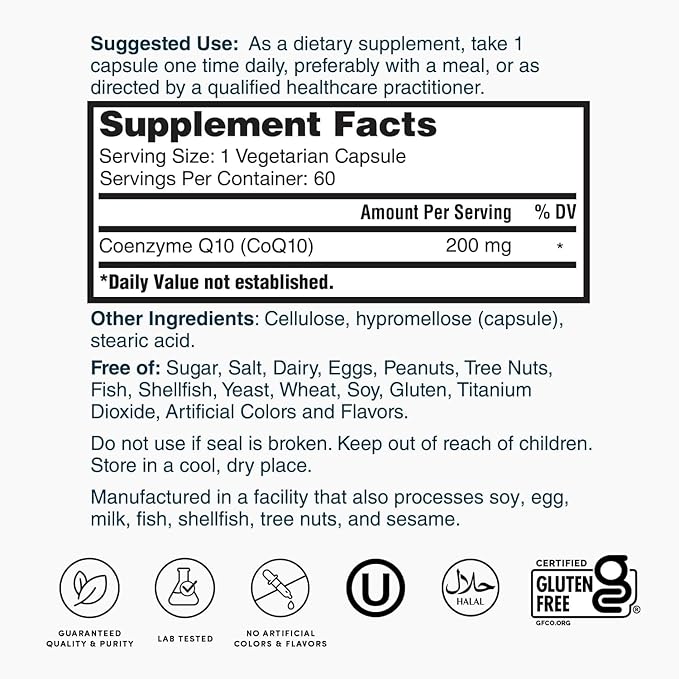 Nature's Lab CoQ10 200mg Nutritional Supplement - Supports Heart, Nerve & Muscle Health* - 60 Count (2 Month Supply)