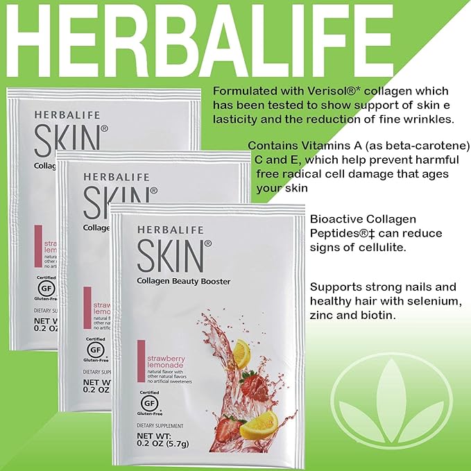 Herbalife Skin Strawberry Lemonade 30 Packets (5.7G) Skin Collagen Beauty Booster: No Artificial Flavor, No Artificial Sweeteners, Gluten-Free