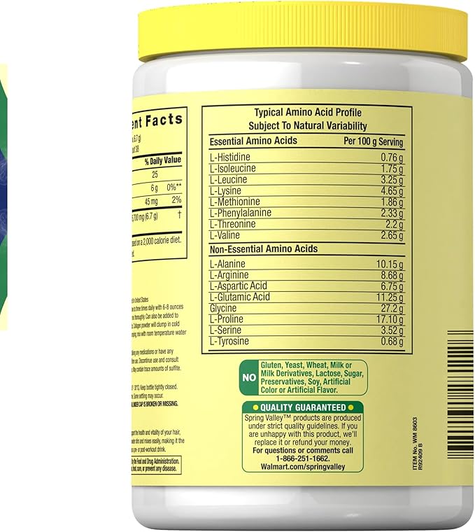 Collagen Peptides Powder 255g (9 Oz) - Hydrolyzed Protein(Type I & III) Keto Collagen Powder for Women & Men - Hair, Skin and Joints by Spring Valley (Pack of 1)