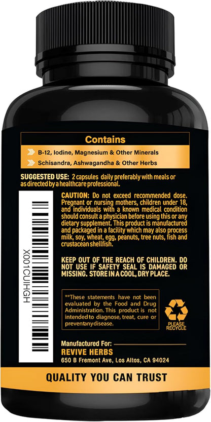 Thyroid Support: Powerful Blend of Ashwagandha, Iodine, Selenium, Magnesium, Zinc, Vitamin B12 & More for Optimal Health - 60 Capsules