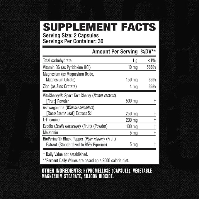 Jacked Factory Build PM Night Time Muscle Builder & Sleep Aid - Post Workout Recovery & Sleep Support Supplement w/VitaCherry Tart Cherry, Ashwagandha, & Melatonin - 60 Natural Veggie Pills