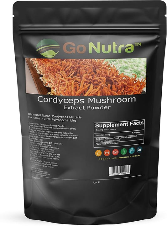 Go Nutra Cordyceps Mushroom Powder | Cordyceps Extract 30% Polysaccharides Non-GMO Pure Cordycep Powder 4 oz. (113 Grams)