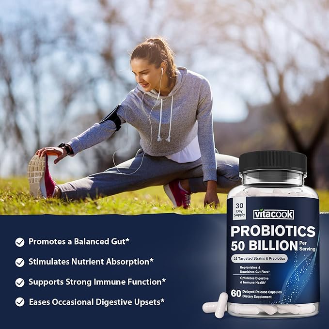 Probiotics 50 Billion, 23 Strains with Organic Prebiotics, Digestive & Immune Support, Freeze-Dried, Delayed-Release, Better Than a Dozen Yogurts, 60 Vegan Caps
