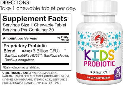 Silver Fern Brand Kids Ultimate Probiotic - 2 Bottles - 30 Chewable Tablets Each - Sugar & Gluten Free - Children's Dietary Supplement - DNA & Survivability Verified - Digestive & Immune Support