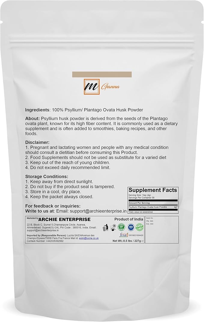 100% Natural Psyllium Husk (Whole) for Health Care 227 GMS / 0.5 LBS