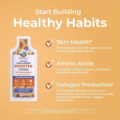 Collagen Booster Liposomal | Sugar Free | Liquid Collagen Booster with Vitamin C, Vitamin E, Zinc, Copper & Silica | Skin Care & Joint Support Supplement | Vegan | Non-GMO | Gluten Free | 14 Servings