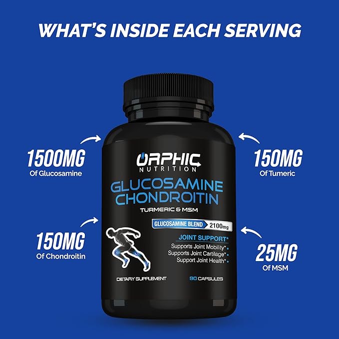 ORPHIC NUTRITION Glucosamine Chondroiting MSM 2100MG (90 Caps) - Joint Support Supplement for Men & Women* - Supports Joint Cartilage & Mobility