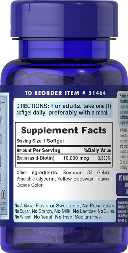 Puritan's Pride Biotin 10,000 mcg 50 Softgels
