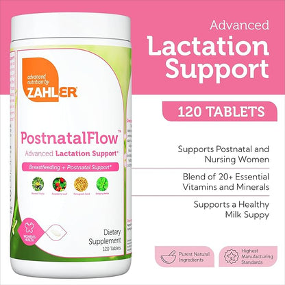 Zahler Postnatal Vitamins for Women - Breastfeeding Supplements for Moms - Lactation Supplement Support with Milk Thistle, Fenugreek, Raspberry Leaf - Non-GMO Kosher Postpartum Vitamins (120 Tablets)