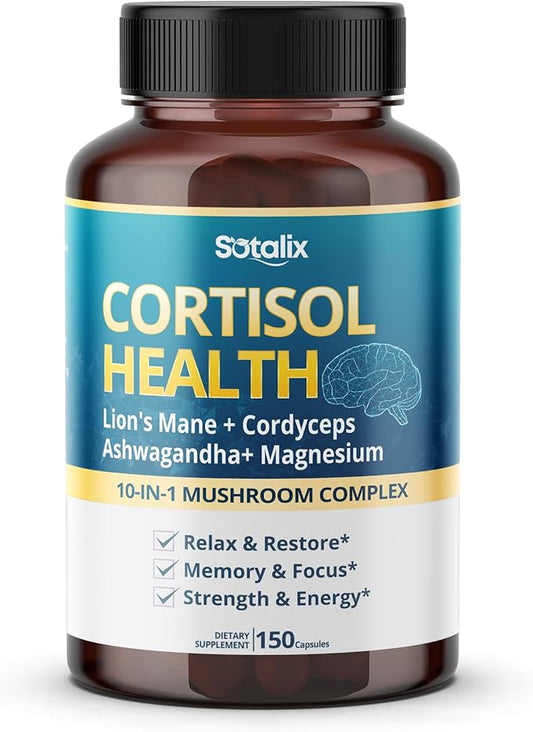 SOTALIX Mushroom Supplement 10 in 1 with Lion's Mane, Cordyceps, Reishi, Turkey Tail, for Immunity Booster, Memory, Strength and Energy - USA Made & Tested (150 Count (Pack of 1))