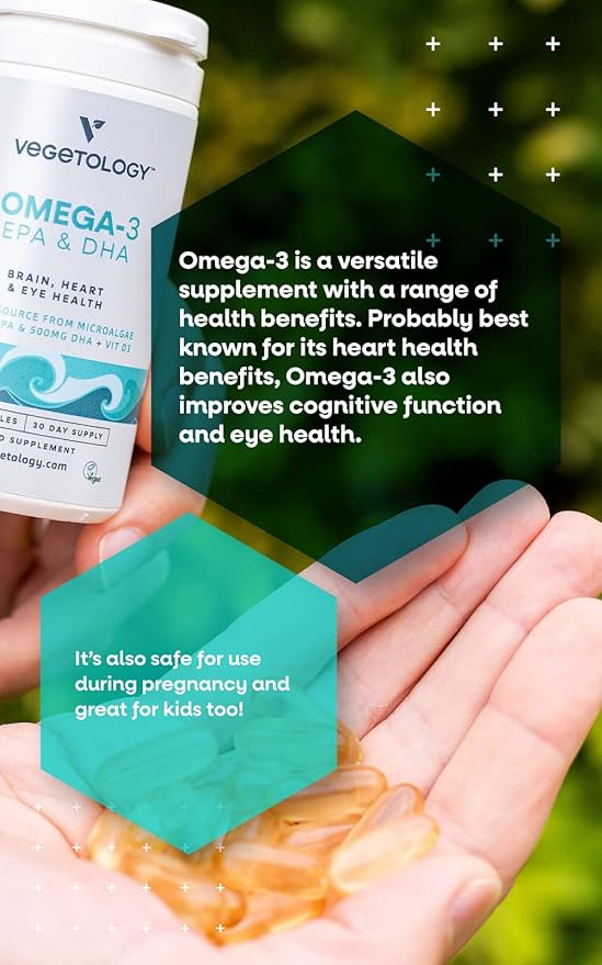 Vegan Omega 3 Supplement – Omega-3, EPA, DHA Supplements & Vitamin D3 – Algae Omega 3 Vegan Supplements for Brain, Eye & Heart Health – Omega 3 for Kids & Adults (120 Capsules)