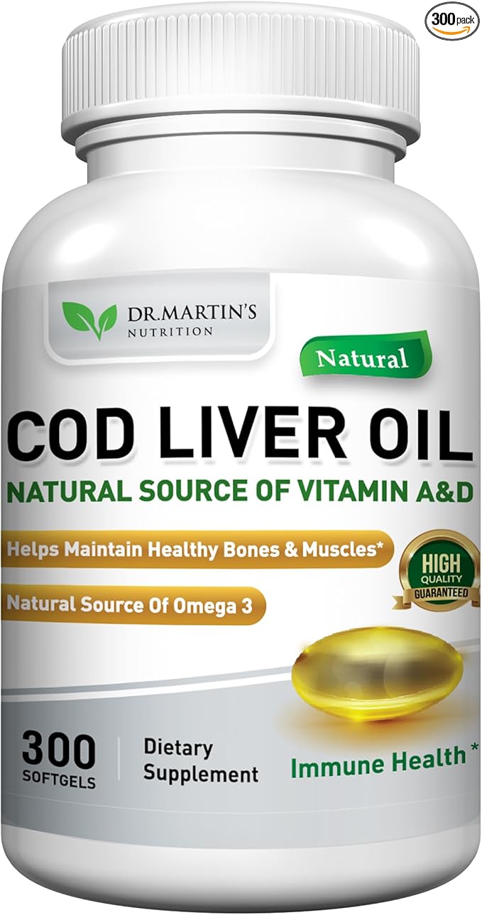 COD Liver Oil | 300 Softgels | Natural Source of Omega 3 Fatty Acids | Triple Strength | Best Immune Health, Healthy Bones & Muscles Dietary Supplement |