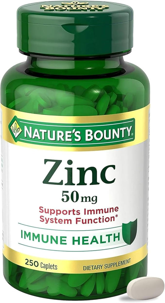 Nature’s Bounty Zinc 50mg, Immune Support & Antioxidant Supplement, Promotes Skin Health 250 Caplets